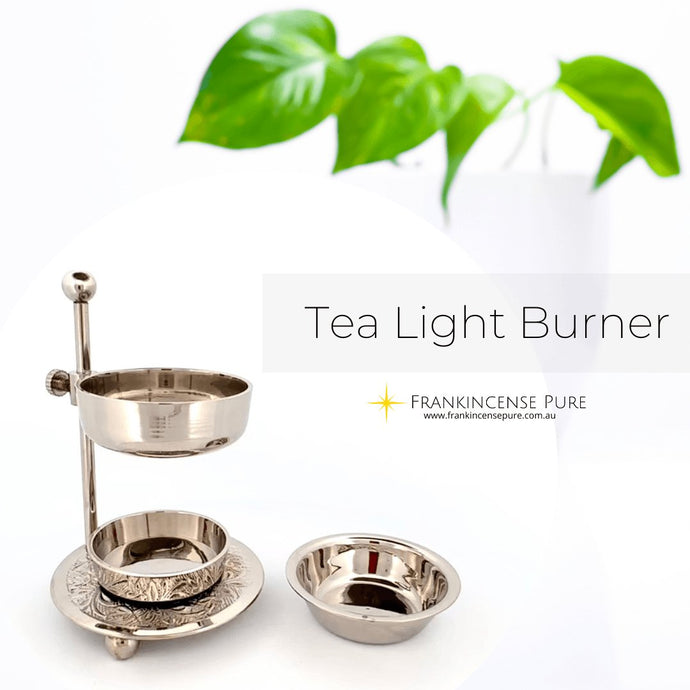 Brass Adjustable Tea Light Resin Burner (Nickel-Plated) - Frankincense Pure