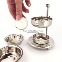 Load and play video in Gallery viewer, Brass Adjustable Tea Light Resin Burner (Nickel-Plated)
